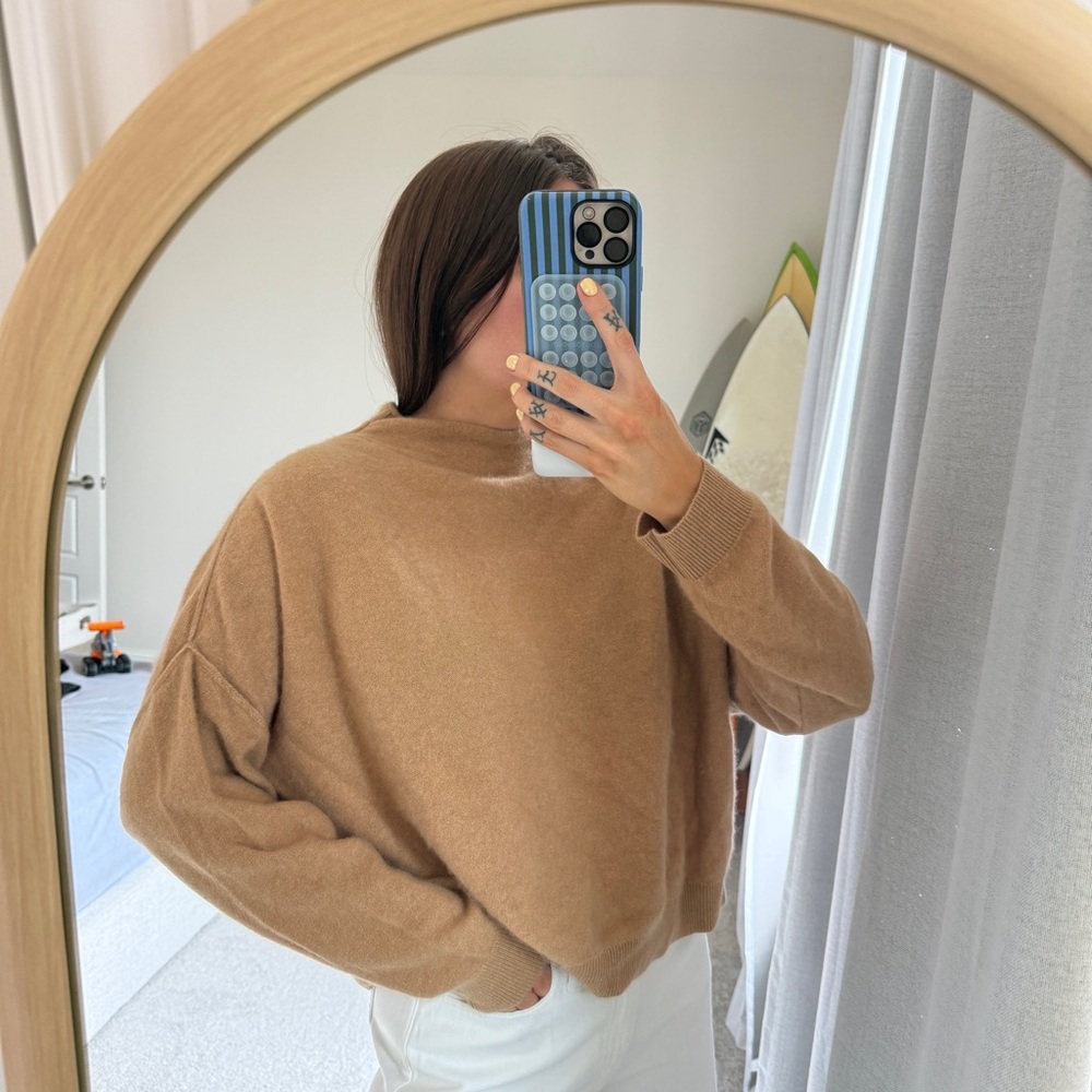 Pilcro The Alani Cashmere Mock-Neck Sweater in Camel Brown